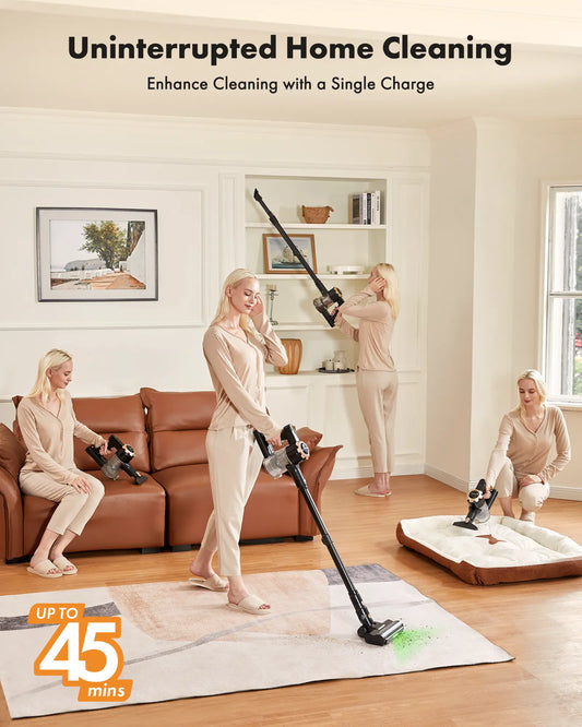 【2026 Upgraded】8-in-1 Cordless Upright Vacuum Cleaner, 45-Min Runtime, 33 kPa Suction, Lightweight, for Home, Hardwood Floors, Carpets & Pet Hair