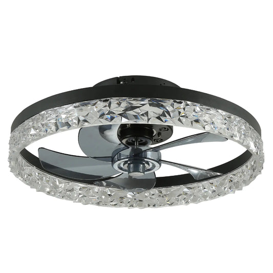 Ceiling Fan with Light, 19.7" Low Profile Flush Mount Ceiling Fans, 3 Color Dimmable LED, 6 Wind Speeds Timing, Remote Control