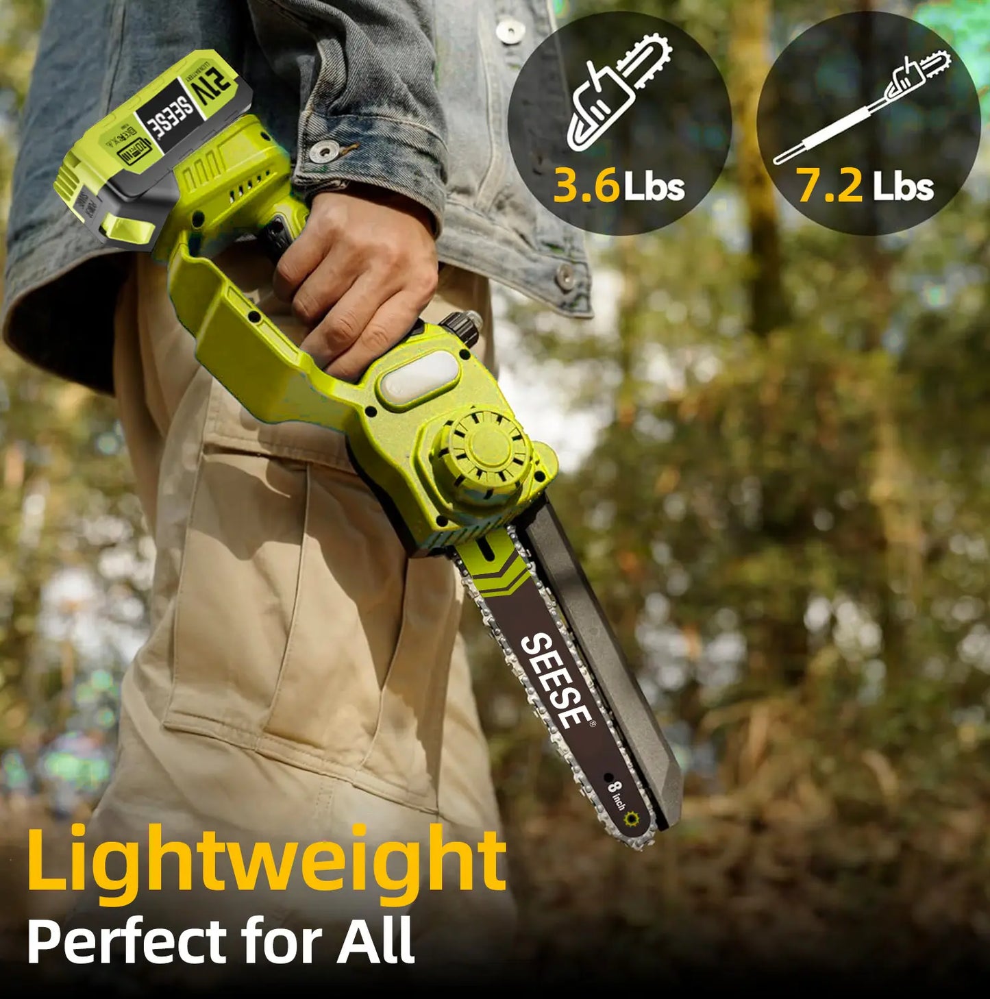2 in 1 Mini Chainsaw with 2 x 21V Batteries, 8" Brushless Electric Pruner, Telescopic Pruning Saw, Working Height up to 15ft, 180° Angled Head, Shoulder Strap