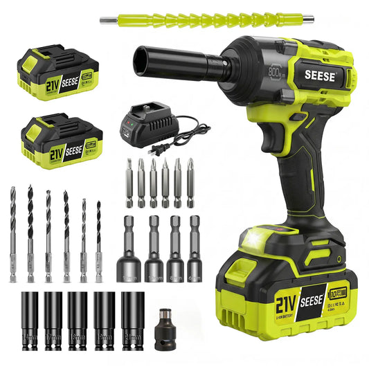 3-in-1 Cordless Impact Wrench, 590 FT-LBS (800N.m), 3200 IPM, 1/2" High Torque Impact Gun, 21V 2x4.0Ah Battery, LED Light, 9 Sockets, 6 Drills, 6 Screws & Case, for Home & Car Tire Lug Nut