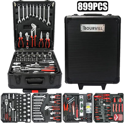 899-Piece Portable Tool Kit – Wheeled Metal Cabinet & Aluminum Alloy Storage
