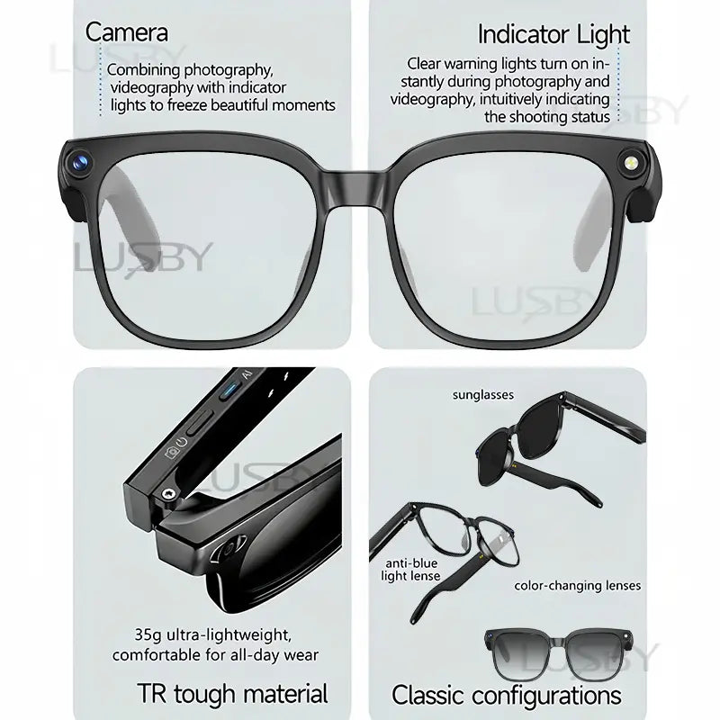 Smart AI Camera Glasses with 8MP Photochromic Lenses ,Button Touch Adjustment for Travel Outdoor Adventures Hands-Free Photography 160+Languages Real-Time Translation Bluetooth Wireless Wearable Video Recording UV Protection ,gift