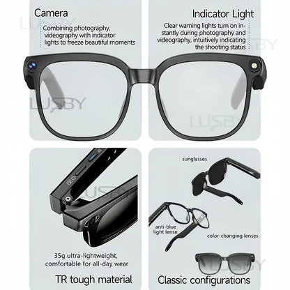 Smart AI Camera Glasses with 8MP Photochromic Lenses ,Button Touch Adjustment for Travel Outdoor Adventures Hands-Free Photography 160+Languages Real-Time Translation Bluetooth Wireless Wearable Video Recording UV Protection ,gift