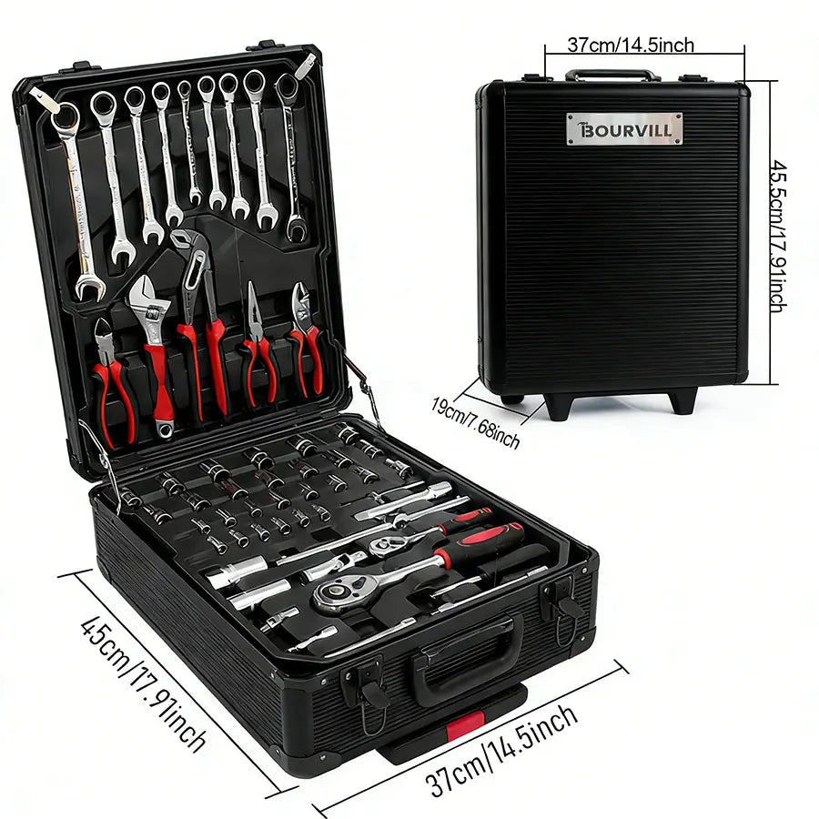 899-Piece Portable Tool Kit – Wheeled Metal Cabinet & Aluminum Alloy Storage