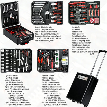 899-Piece Portable Tool Kit – Wheeled Metal Cabinet & Aluminum Alloy Storage