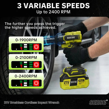 3-in-1 Cordless Impact Wrench, 590 FT-LBS (800N.m), 3200 IPM, 1/2" High Torque Impact Gun, 21V 2x4.0Ah Battery, LED Light, 9 Sockets, 6 Drills, 6 Screws & Case, for Home & Car Tire Lug Nut