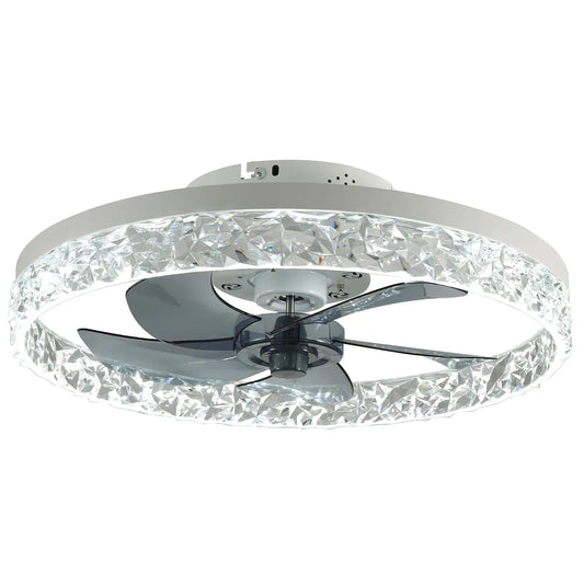 Ceiling Fan with Light, 19.7" Low Profile Flush Mount Ceiling Fans, 3 Color Dimmable LED, 6 Wind Speeds Timing, Remote Control