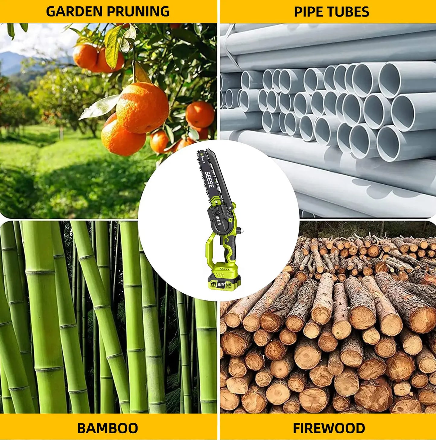 2 in 1 Mini Chainsaw with 2 x 21V Batteries, 8" Brushless Electric Pruner, Telescopic Pruning Saw, Working Height up to 15ft, 180° Angled Head, Shoulder Strap