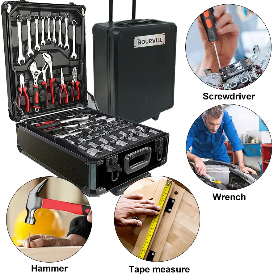 899-Piece Portable Tool Kit – Wheeled Metal Cabinet & Aluminum Alloy Storage