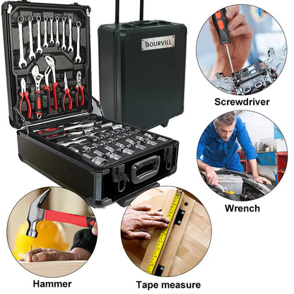899-Piece Portable Tool Kit – Wheeled Metal Cabinet & Aluminum Alloy Storage