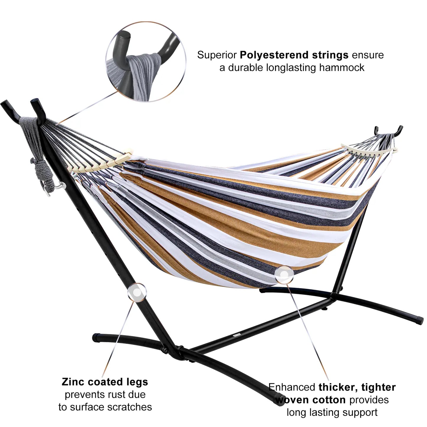Portable Hammock with Steel Stand, 450lb Capacity, Anti-Roll Balance Beams & Premium Carry Bag