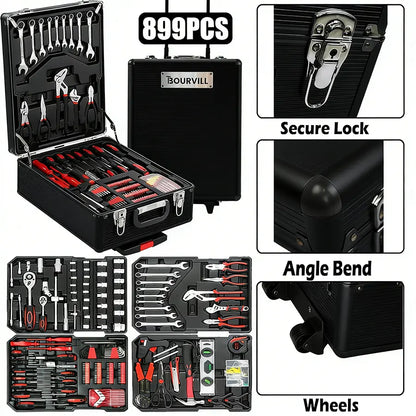 899-Piece Portable Tool Kit – Wheeled Metal Cabinet & Aluminum Alloy Storage
