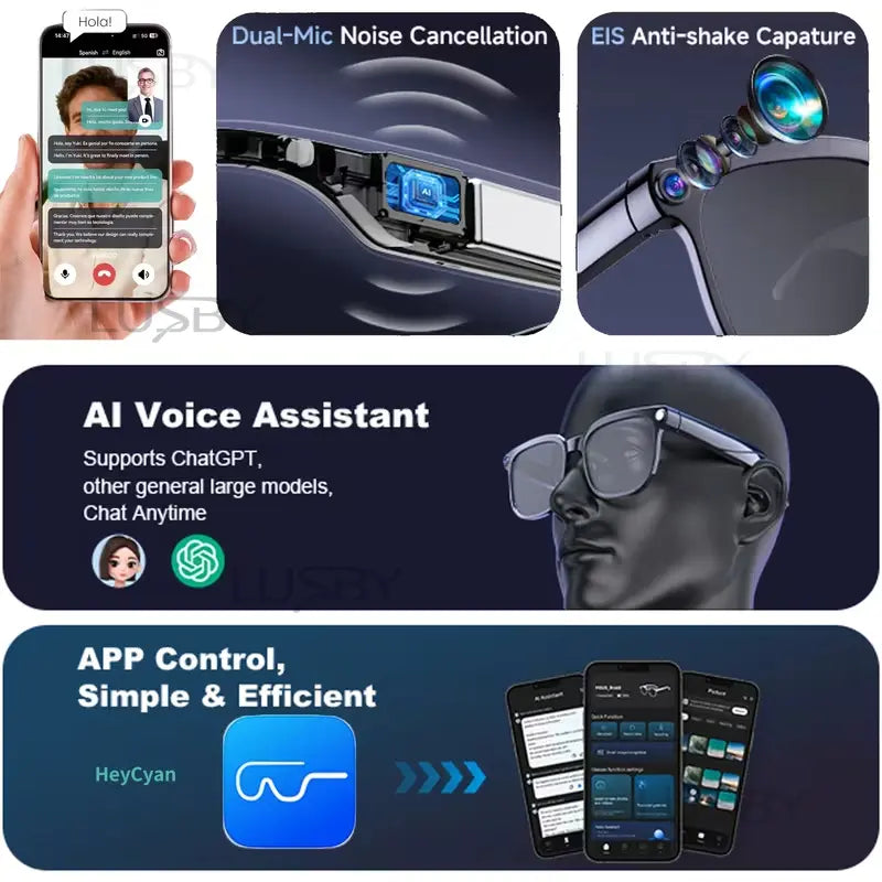Smart AI Camera Glasses with 8MP Photochromic Lenses ,Button Touch Adjustment for Travel Outdoor Adventures Hands-Free Photography 160+Languages Real-Time Translation Bluetooth Wireless Wearable Video Recording UV Protection ,gift