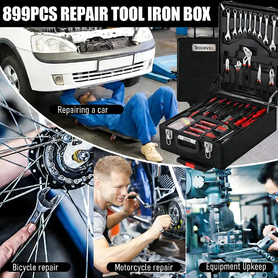 899-Piece Portable Tool Kit – Wheeled Metal Cabinet & Aluminum Alloy Storage