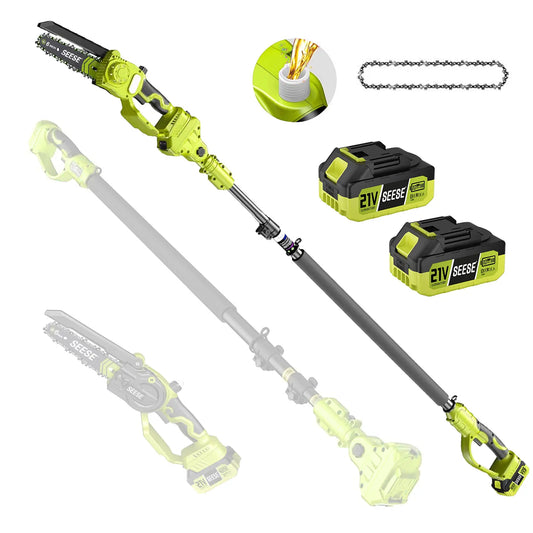 2 in 1 Mini Chainsaw with 2 x 21V Batteries, 8" Brushless Electric Pruner, Telescopic Pruning Saw, Working Height up to 15ft, 180° Angled Head, Shoulder Strap