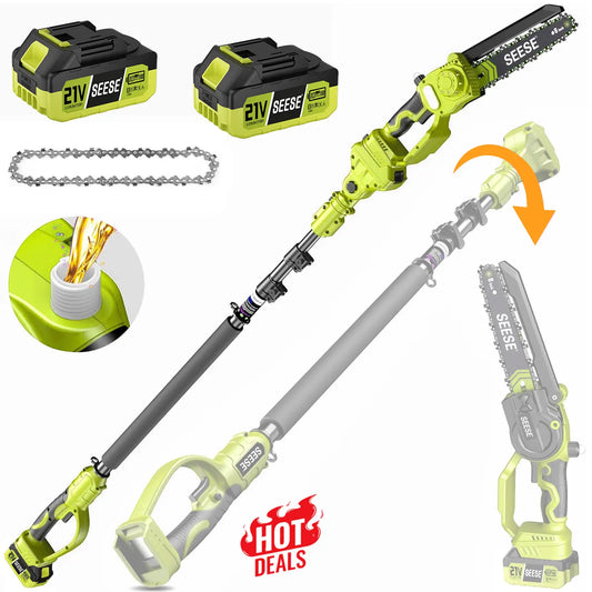 2 in 1 Mini Chainsaw with 2 x 21V Batteries, 8" Brushless Electric Pruner, Telescopic Pruning Saw, Working Height up to 15ft, 180° Angled Head, Shoulder Strap